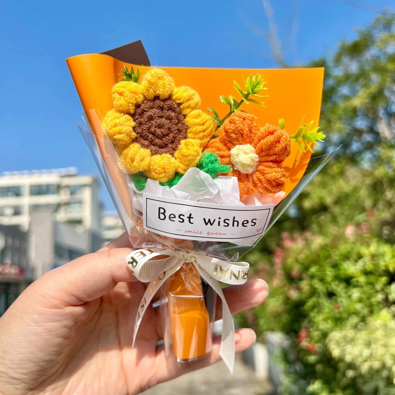 Sonnenblumen-Häkelstrauß, Mini-Kunstblume, handgefertigt, gestrickte Blumen, Blumenstrauß, Hochzeit, Geburtstag, Geschenk, Raumdekoration, Halloween
