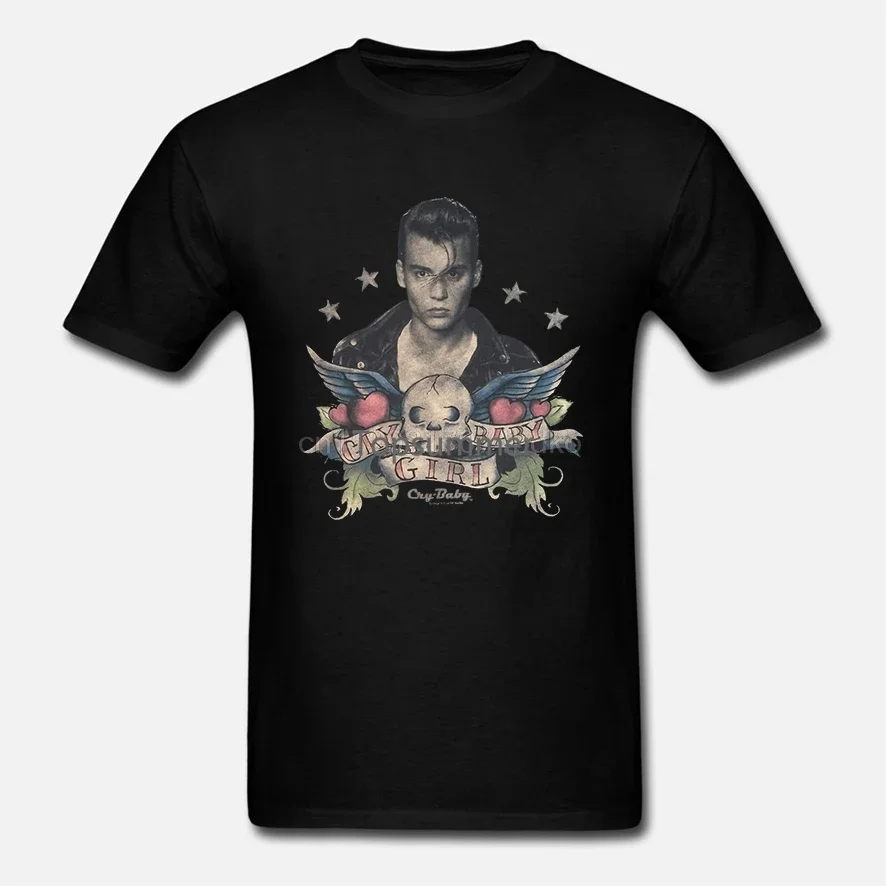 Modern Fashion Cry Baby Girl Tattoo Johnny Depp Black T-Shirt Top Tee For Men