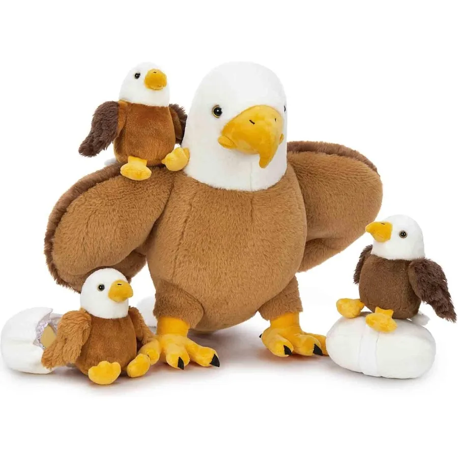 

6Pcs Bald Eagle Plush Toy Mother Eagle Stuffed Animal with 3 Baby Eagles 2 Eggs 16 Cute Soft Stuffed Hawk Plushie for Girls Boy