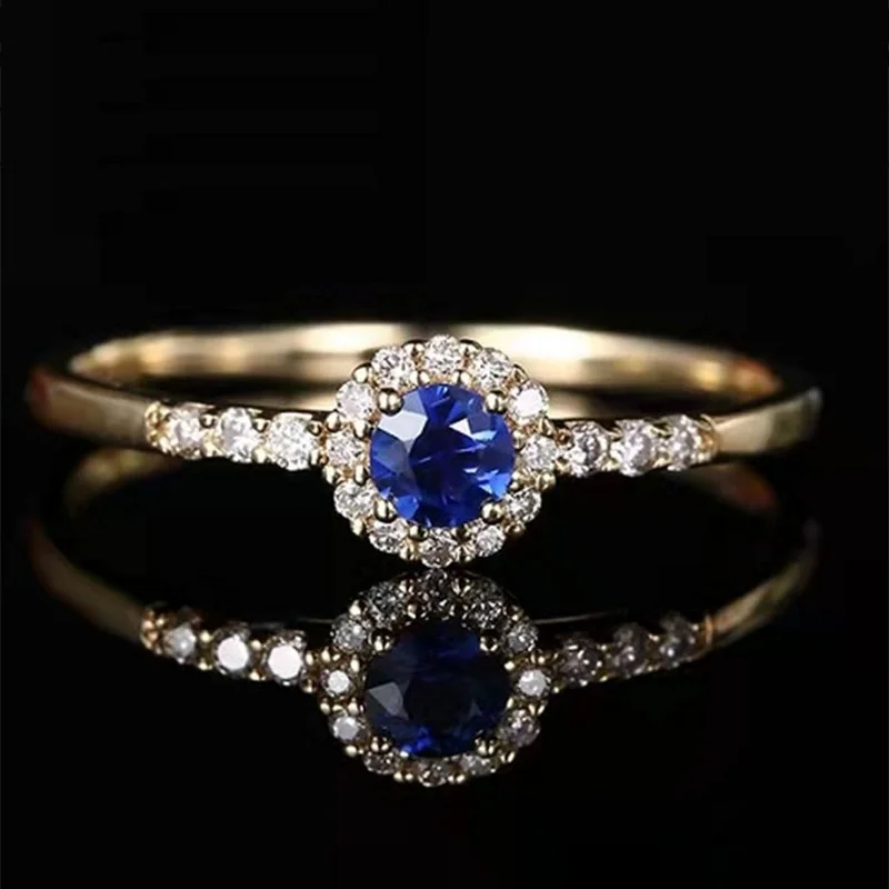 Woman Rings Korean Fashion Gothic Accessories Royal Blue Card Colored Gem Copper Inlaid Zircon Gold Jewelry Engagement Ring