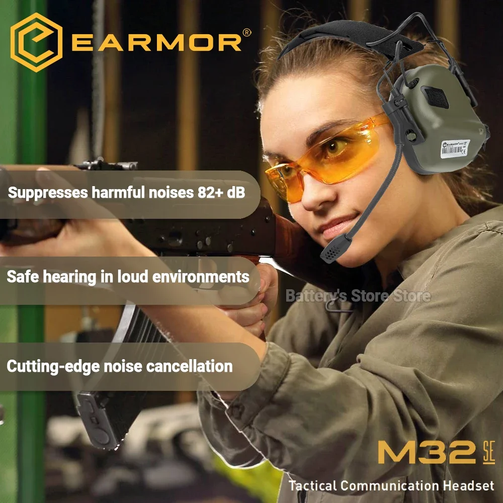 Earmor m32 se tático tiro fone de ouvido caça redução ruído earmuffs com capacete arco suportes, m51 ptt para comunicação