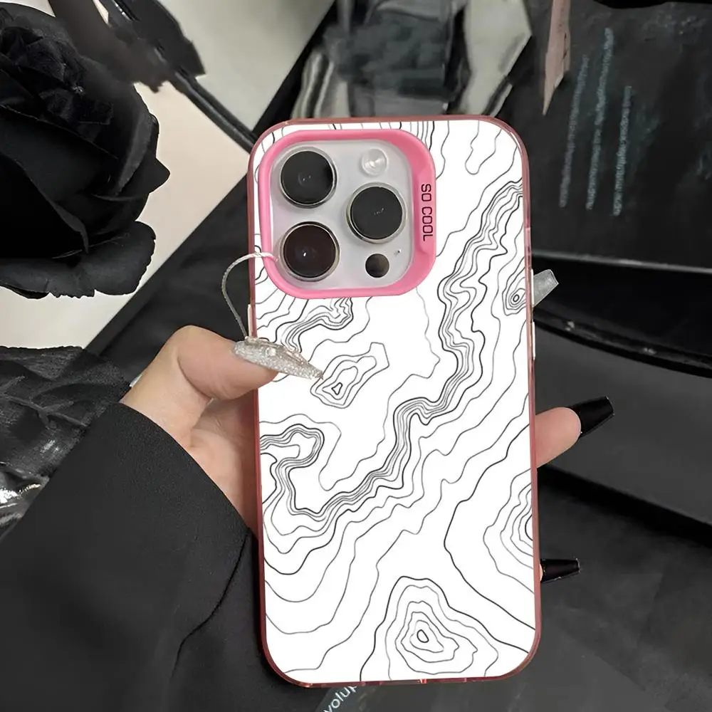 Mountain Contours Phone Case 2024 IMD Case For IPhone 16 15 Pro XR XS 7 8 Plus SE2024 Shockproof Color Phone Funda Cover