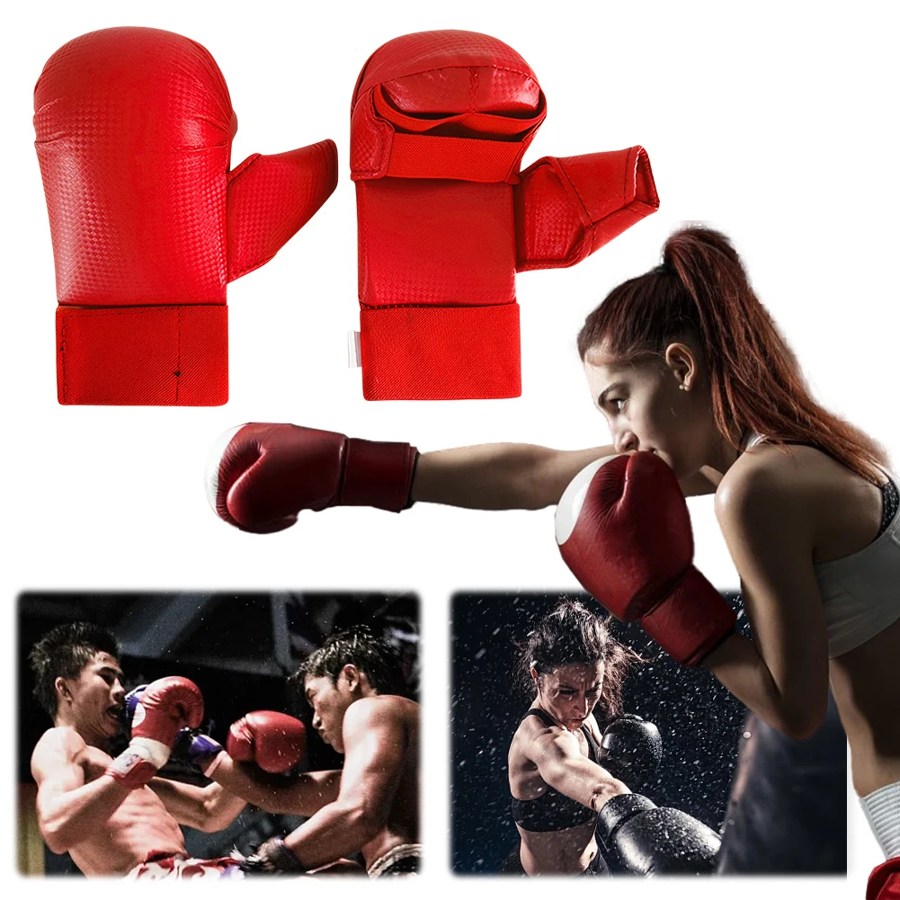 PU Leather Karate Gloves Boxing Gloves Thickened Taekwondo Protector Pads Ergonomic Karate Sparring Mitts Gloves for Adults Kids