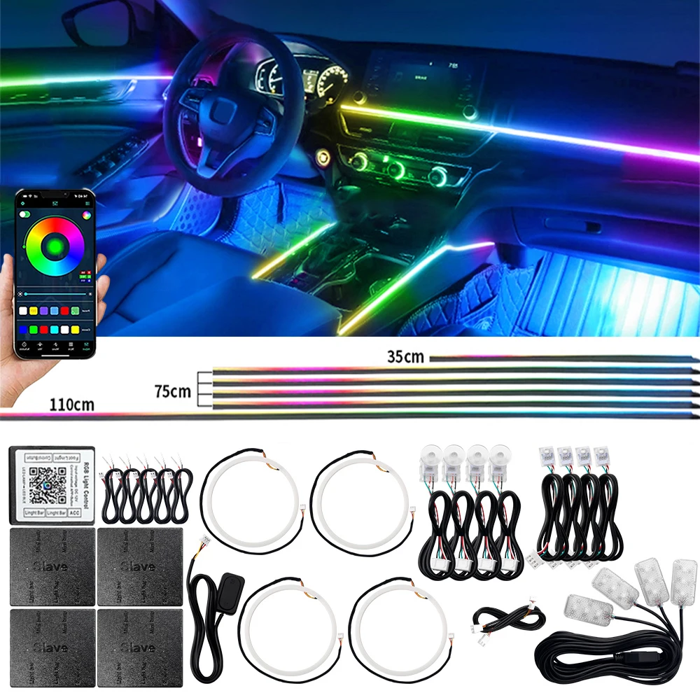 Symphony Dual Zone Car LED Ambient Light Full Color Streamer Interior Hidden Acrylic Light Strip Decoration Atmosphere Lamp Kit