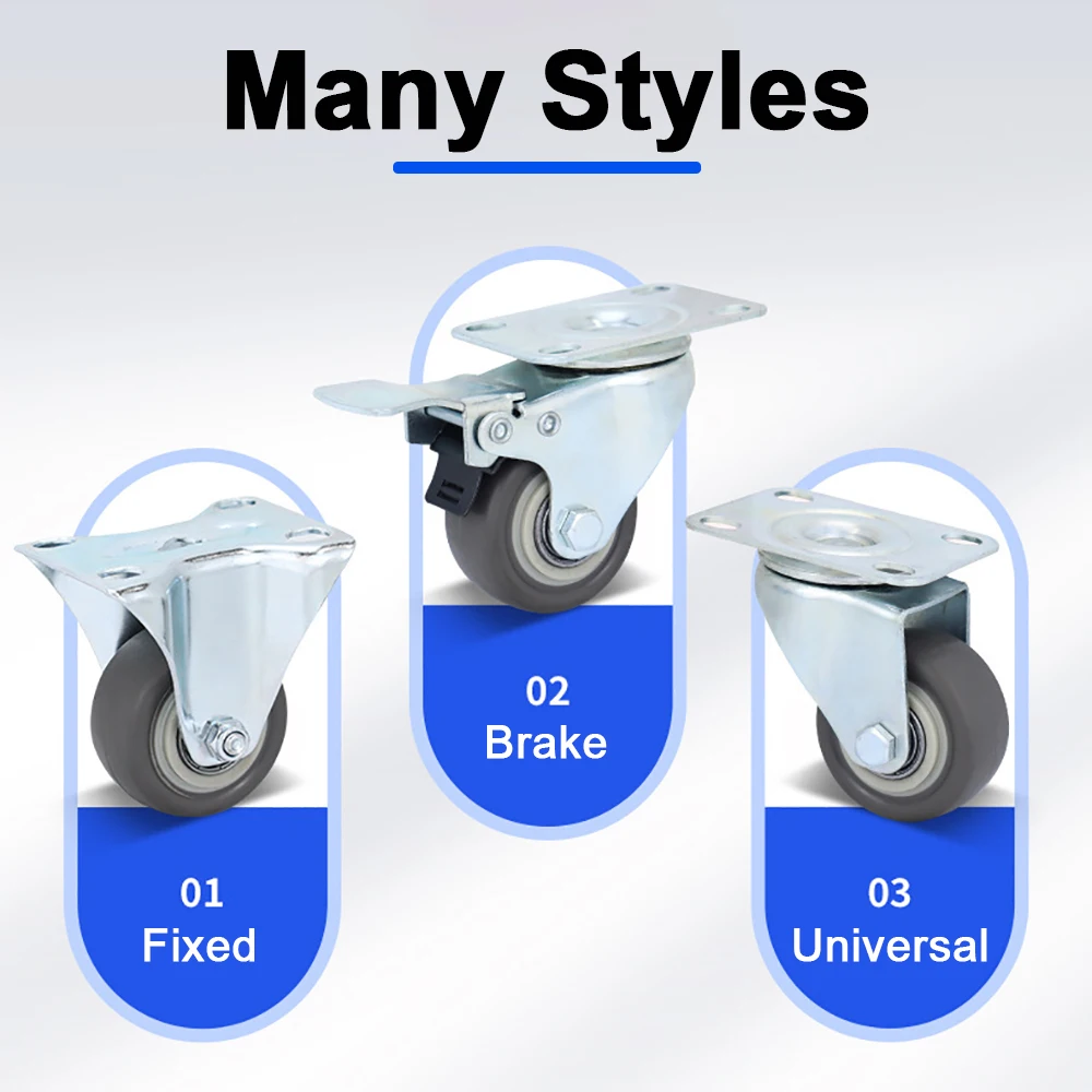 1.5/2 인치 가구 캐스터 플랫폼 트롤리 테이블 의자 소파 가정용 하드웨어 액세서리 용 범용 고무 사일런트 휠