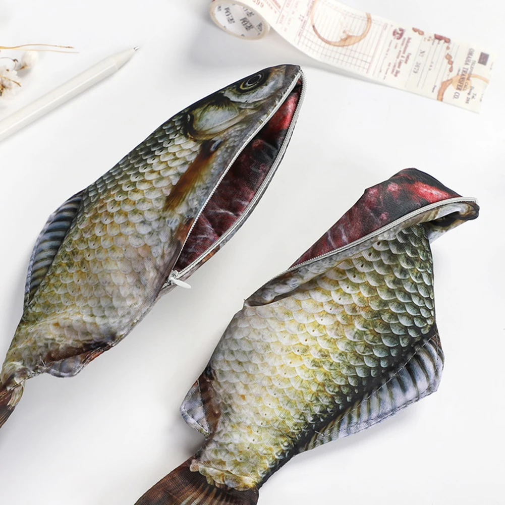 Artificial Carp Pencil Case,Funny Crucian Carp Shape Pencil Bag,Personality Funny Change Version Simulation Crucian Carp Bag