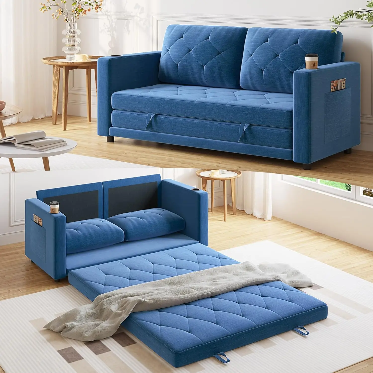 Sofá cama 3 en 1, sofá cama extraíble, sofá cama futón plegable de tamaño completo para espacio pequeño, sofá de suelo Convertible wi