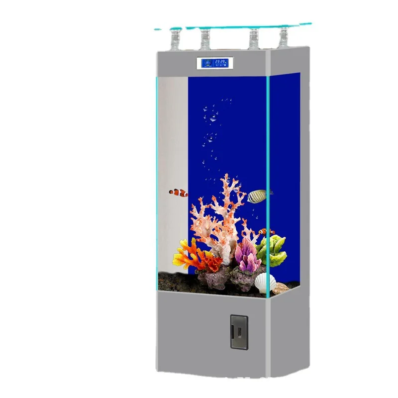 

gold crystal ultra-white glass square living room aquarium ecological self-circulation boutique fish tank