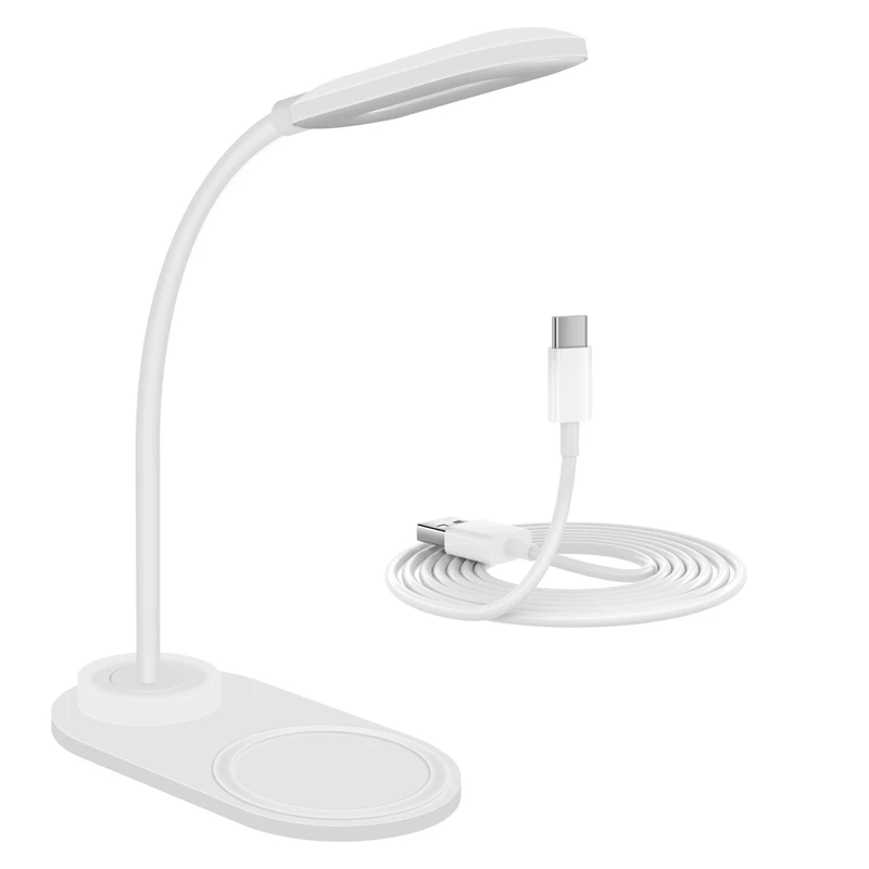 

Dimmable LED Desk Lamp With Wireless Charger, Wireless Charging Desk Light Flexible Rotation Press Control Night Light