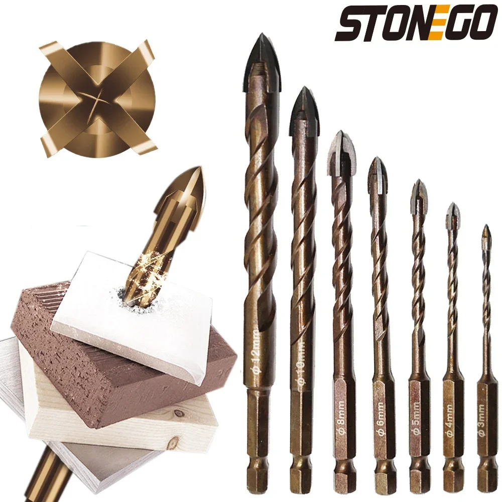 

STONEGO 1PC Cross Hex Tile Bit Glass Ceramic Concrete Hole Opener Hard Alloy Drill Bit Size 3/4/5/6/8/10/12 mm