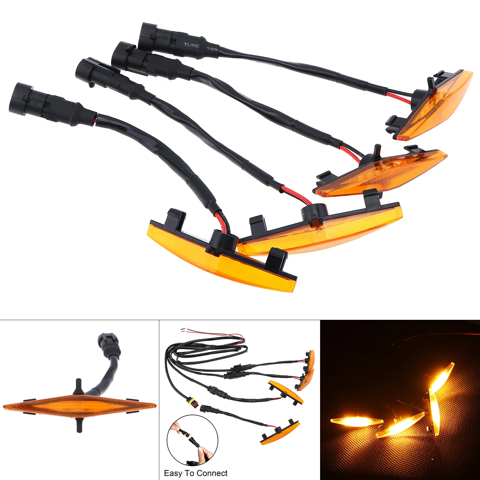 4pcs 12V Amber Shell with Amber Light Waterproof Grill Led Lights Fit for Toyota 4Runner TRD Pro 2014-2022 with Harness Wire