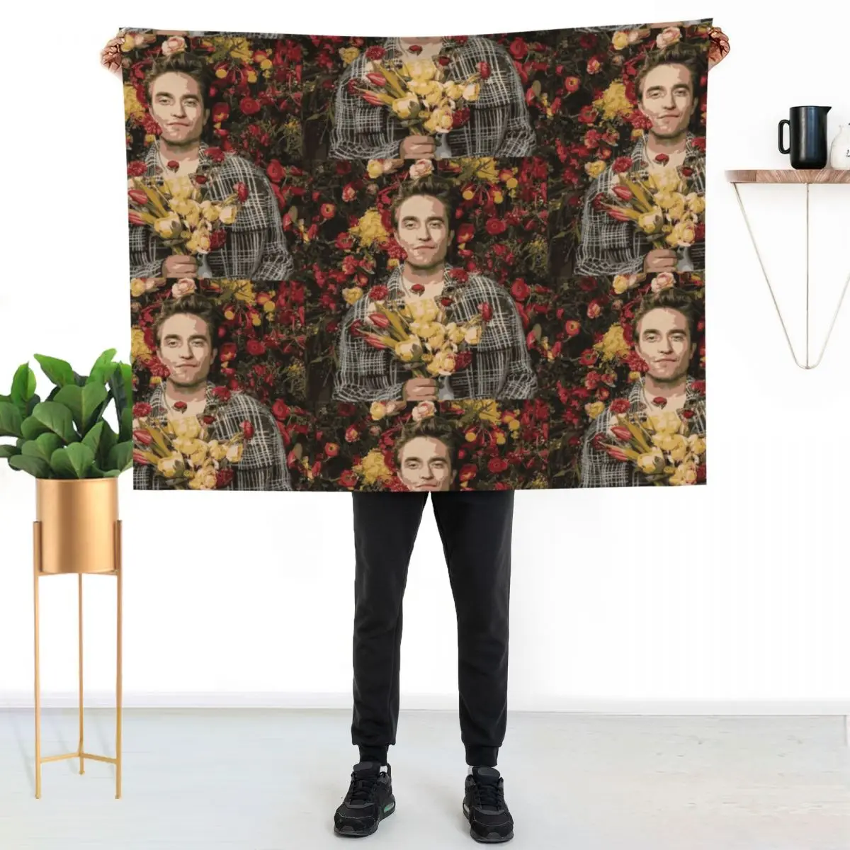 Robert Pattinson & Flowers Throw Blanket Furry Cute Plaid Tourist Bed Extra Large Throw Summer Blankets