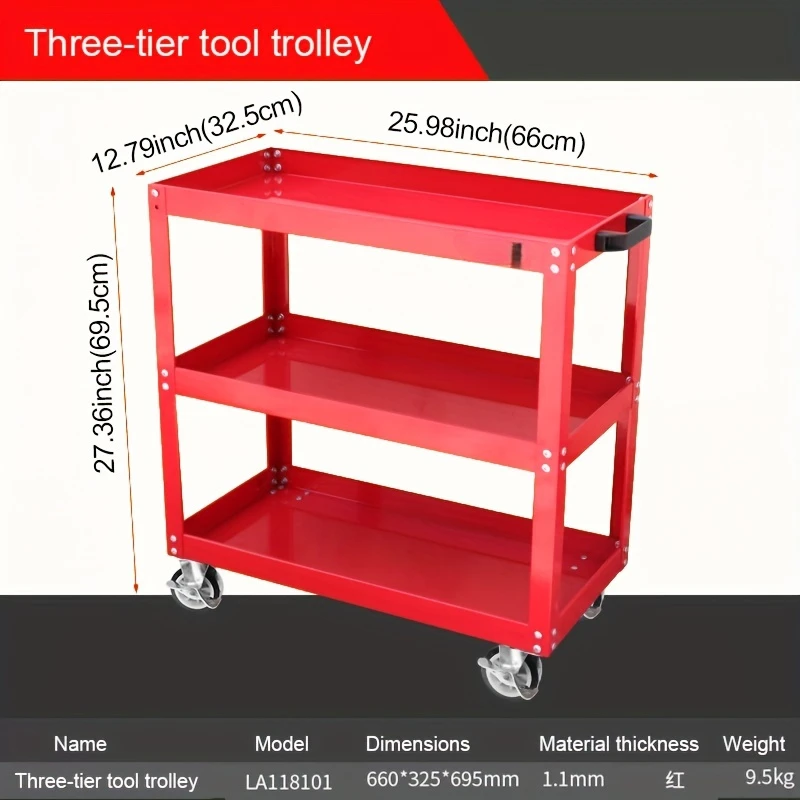 3-Layer Rolling Tool Cart Drawers Portable Steel Toolbox Suitable Garage Warehouse Storage Electric Tool Organizer Shelves