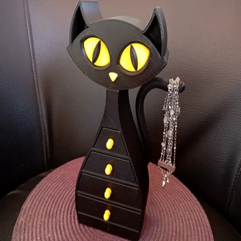black Cat-shaped Jewelry Storage Rack with 4 layers Drawer Necklace Bracelet Holder Storage Box Home Decoration Halloween Gift