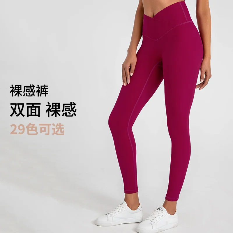 

Seamless Yoga Pant Cross Over Waistband Sports Fitness Legging Women High Waist Gym Scrunch Butt Running Workout Leggings