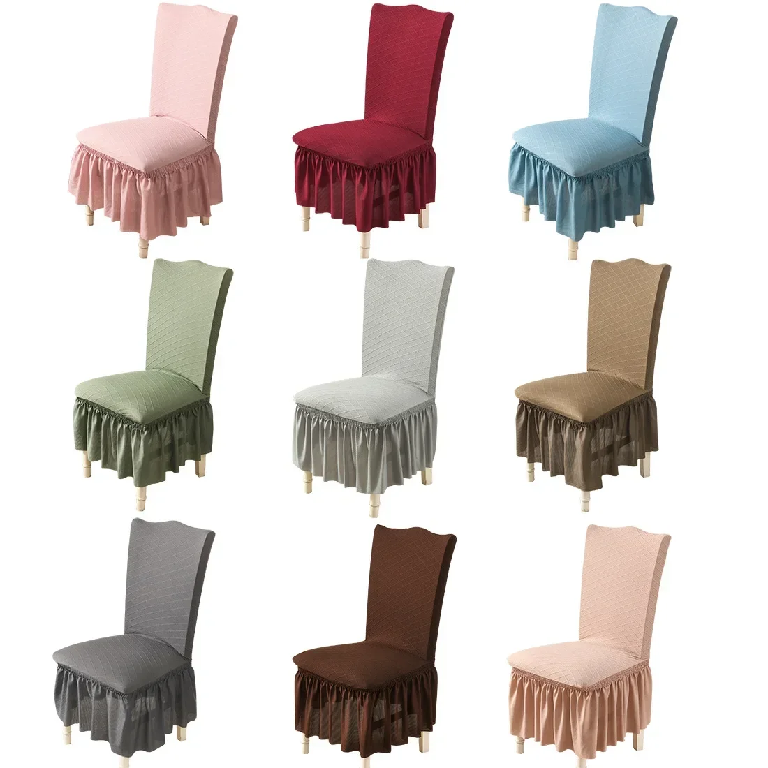 

European Elastic Knitted Jacquard Fabric Chair Cover Universal Chair Lace Skirt Banquet Table Chair Cover for Wedding Decor