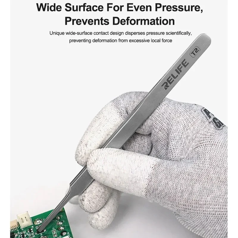 Прецизионные пинцеты с плоским кончиком RELIFE T2, немагнитные для ремонта телефонных и микросхем, инструмент для обслуживания ручной работы