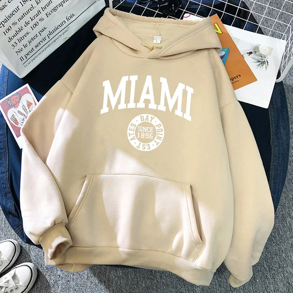 Miami desde 1896 carta impressão hoodies feminino all-match moda com capuz hip hop velo streetwear crewneck multicolorido womenswear