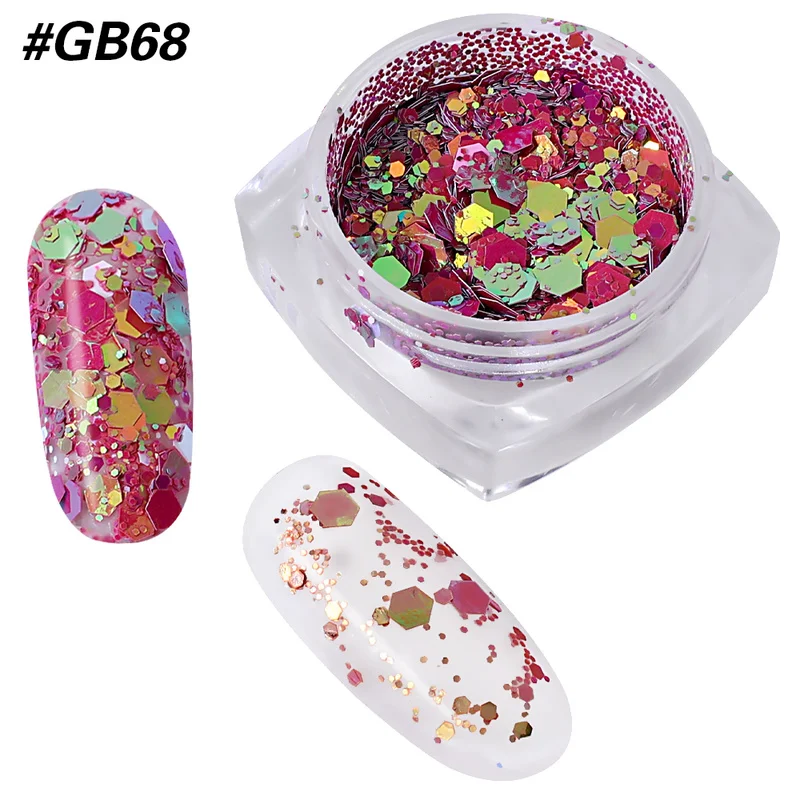 1 Box Mixed Hexagon Sequins Nail Art 3D Holo Iridescent Dipping Flakes Glitter Nail Art Powder Holographic Manicure Accessories