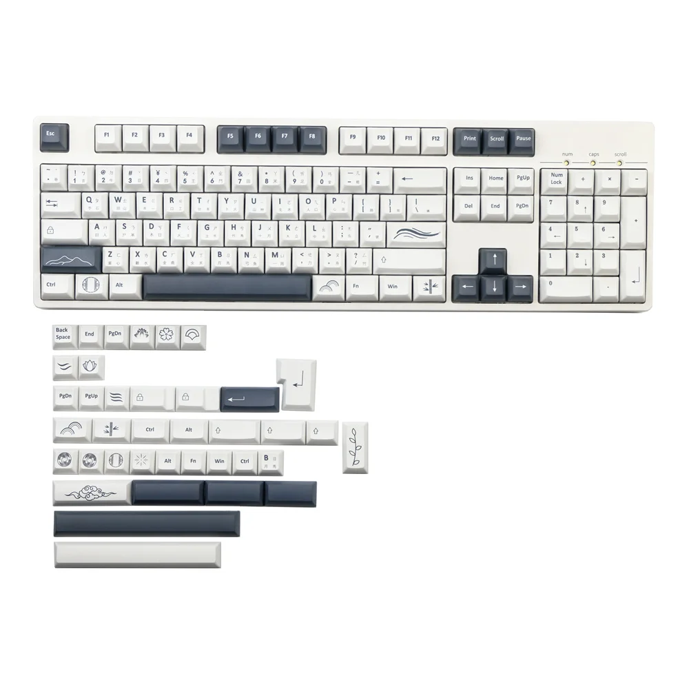 Pbt lotus keycap perfil kca 142 teclas/conjunto corante subbed design personalizado branco preto 2u 2.25u 2.75u 3u 6.25u 7u barra de espaço para interruptor mx