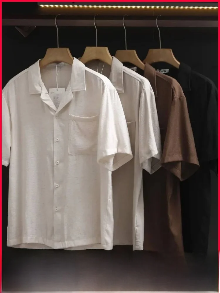 

Мужская повседневная рубашка с кубинским воротником в стиле ретро, свободного кроя, дышащая, удобная, весенне-летняя, с коротким рукавом, модная, универсальная модель