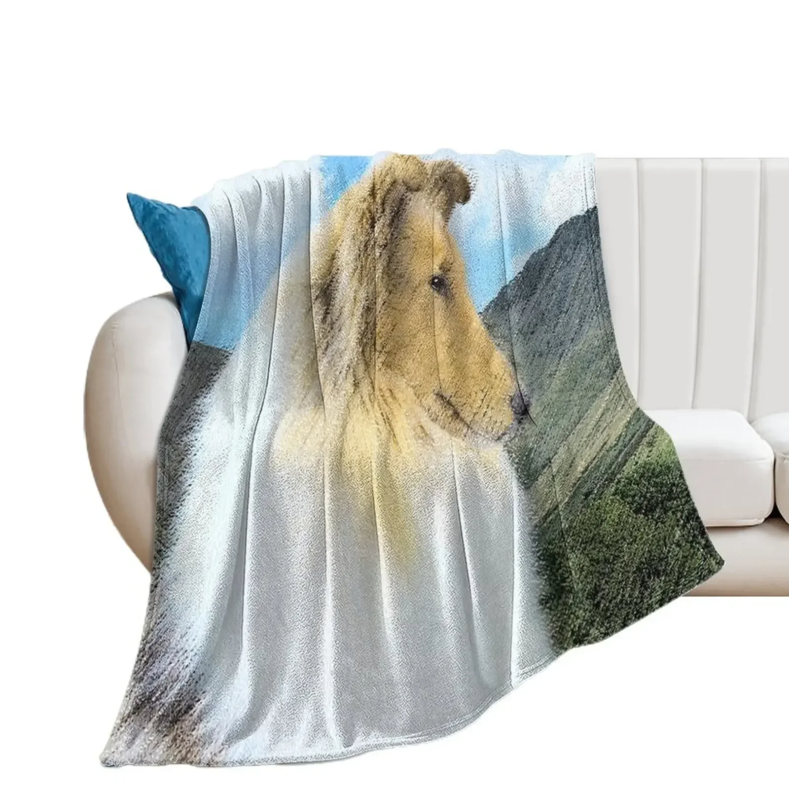 Collie in Mountains (Rough) Throw Blanket Plaid Decorative Sofas Luxury Designer Blankets