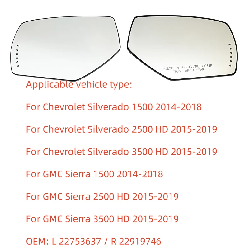 For Chevrolet Silverado GMC Sierra 2014-2019 rearview mirror reflector LED lenses Car Left/Right Side Heated  Mirror Glass