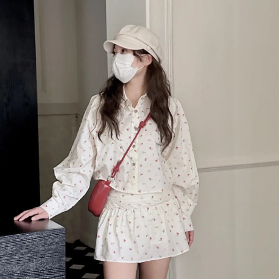 

Korean Style Salt Series Anti-Aging Summer New Arrival Sweet Slimming Shirt Half Skirt Two-Piece Set Women Fashionable Ensemble