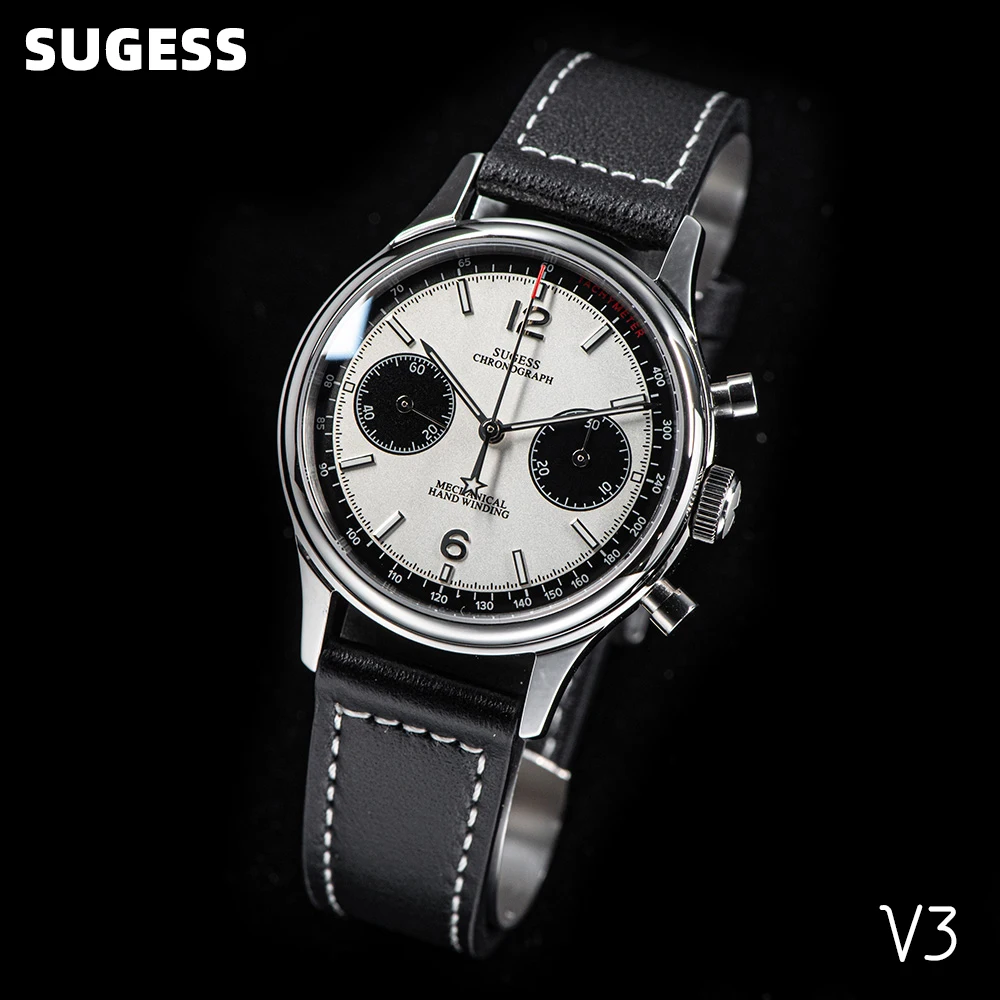 Sugess 1963 Pilot Watch Men Mechanical Watches Chronograph Panda Wristwatch Air Force Sapphire for Original Movement ST1901 v3