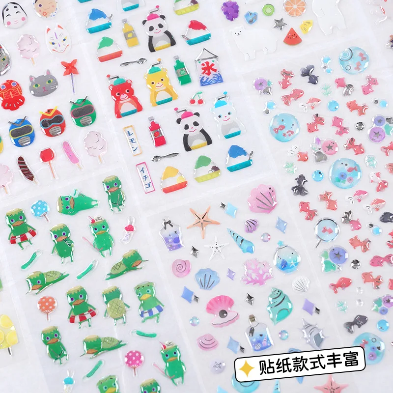 Pegatinas 3D de Cristal con Diseño de Festival de Verano Japonés, Calcomanías de Pez Dorado Yokai Kappa para Niños, Recompensas, Decoración Hecha a Mano