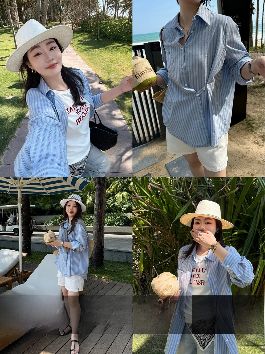 

en Large Size Women's irt Slimming Stripes Commute Casual Loose Fit Cotton Long Sve Button up Top for Plump Sister