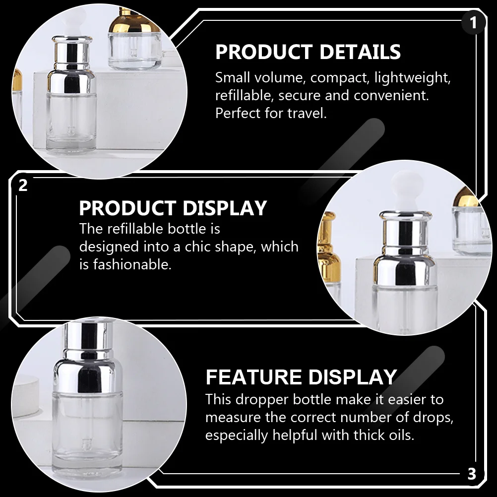 

6Pcs 30ml Essential Oil Dispenser Dropper Bottle Chic Design Refillable for Travel Dropper Bottle Essential Oil Dispenser