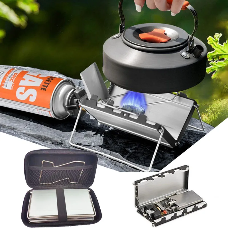 Portable Camping Folding Mini Pocket Cassette Windproof Foldable Picnic Backpacking Outdoor Notebook Card Gas Stove