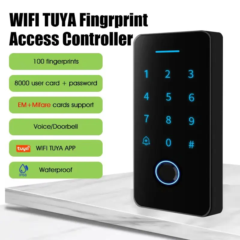

TUYA WIFI Waterproof RFID Dual Frequency Fingerprint Standalone Access Controller