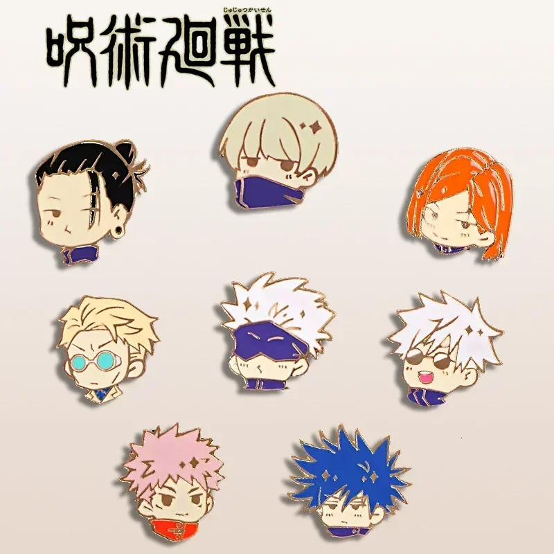 8PCS Anime Jujutsu Kaisen Enamel Badges Cute Gojo Satoru Brooch Itadori Yuji Pins Geto Suguru Badge for Backpack Clothing Lapel