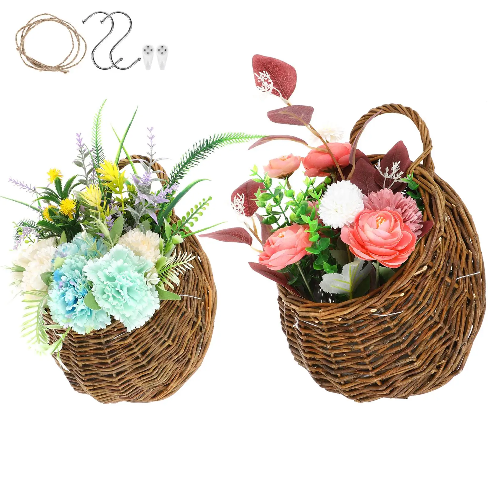 2 Pcs Wall Hanging Flower Pot Woven Basket Rattan Planter Storage Plant Holder Decor