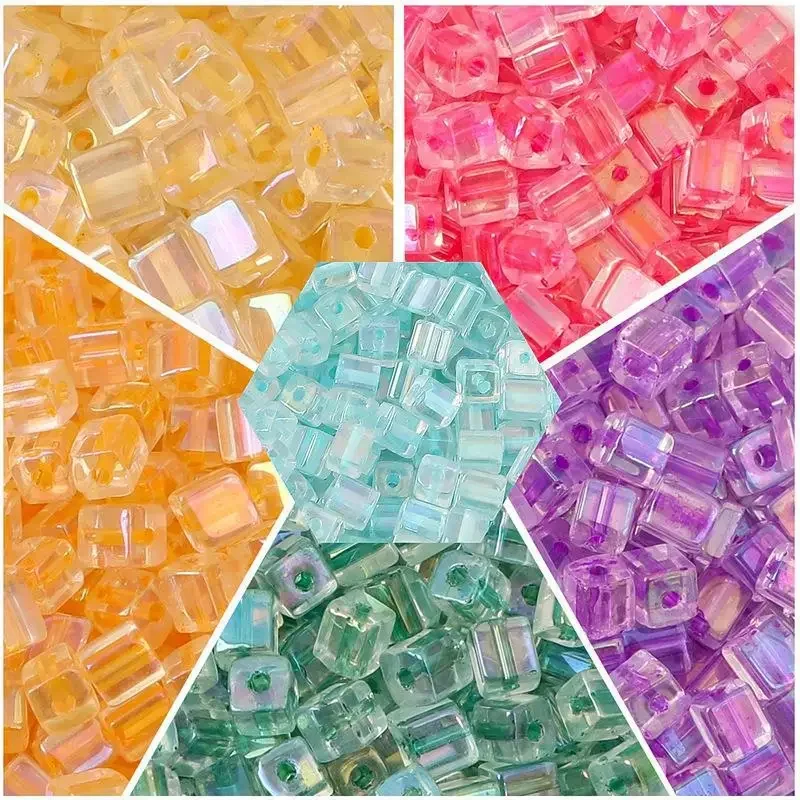 New 50pcs/bag 5mm Colorful Glass Square Seed Beads Charm Cube Loose Spacer Beads for Jewelry Making DIY Bracelet Necklace Craft