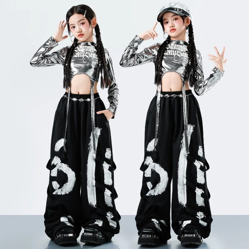 Fantasia de Dança Hip Hop Estilo Streetwear Y2K Coreano para Meninas, Conjunto de Roupas para Performance Infantil