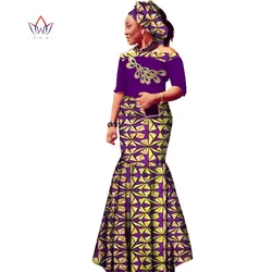 Summer Africa Women Dressees Off-Shoulder Pachwork Embroidery African Print Wax Dresses Plus Size Sexy Dress for Women WY1862