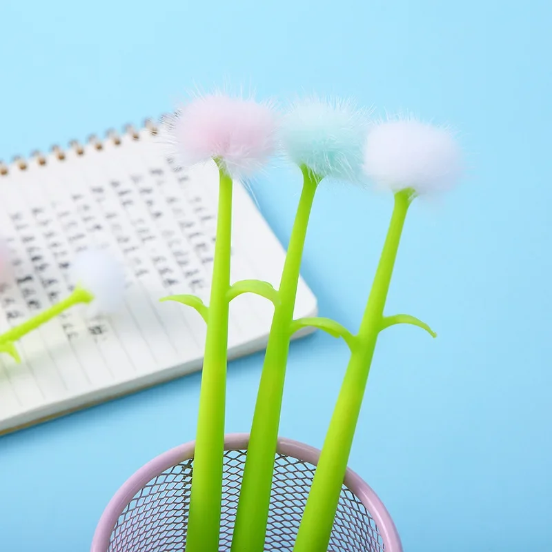 48PCS  Creative silicone dandelion neutral pen simulation flower wool ball pen lovely plush ball signature pen