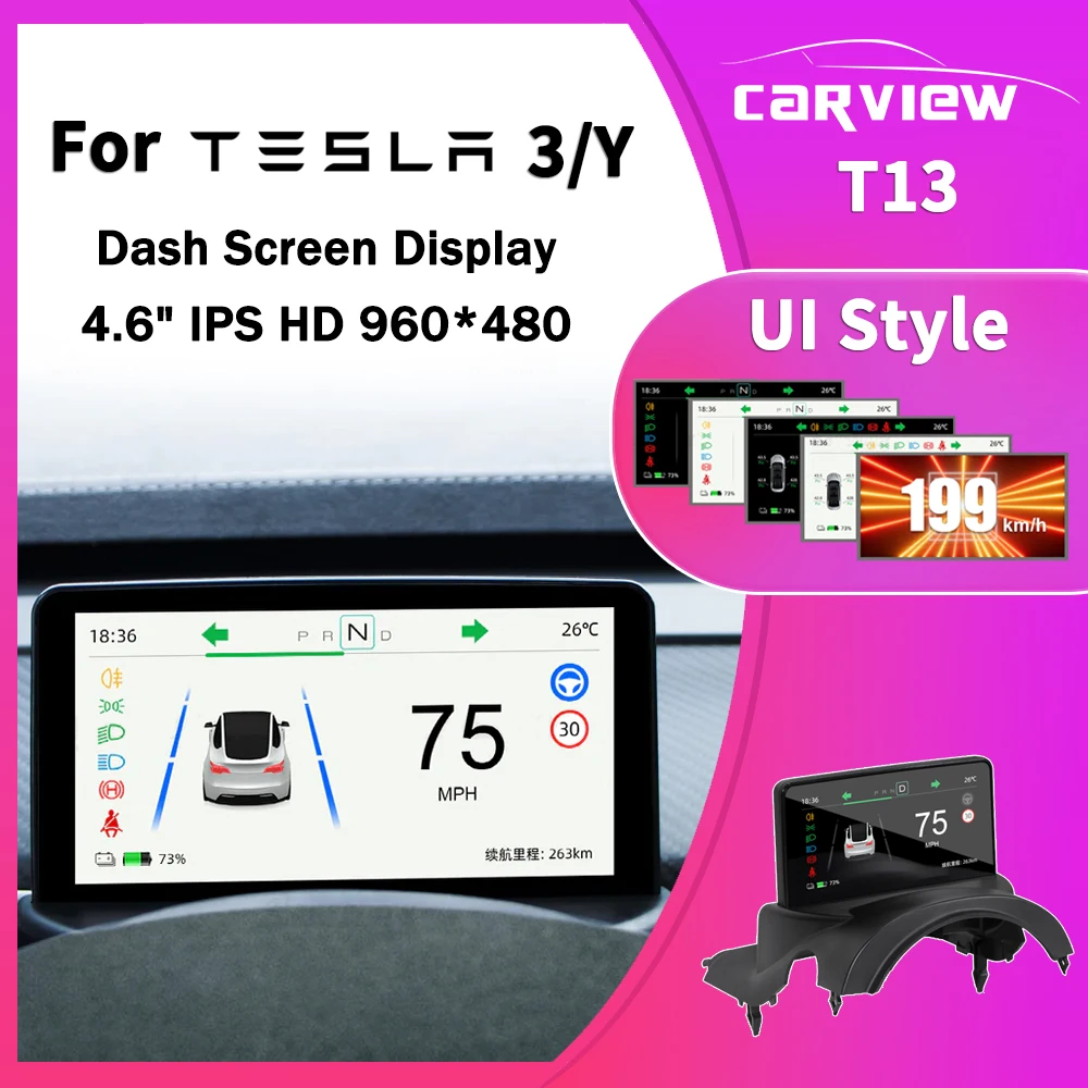 

CARVIEW Newest 5.16'' For Tesla Model 3 Y HUD Screen Dashboard Cluster Instrument HD LCD Meter Speedometer Modification