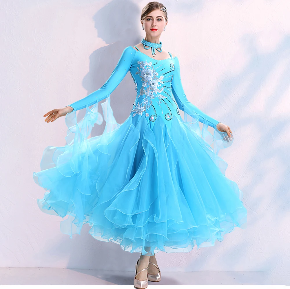 Costume da competizione Abito da competizione di danza standard Abito da flamenco rosso viola chiaro Ballo da sala Strass Verde pisello