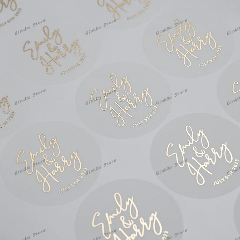 100pcs/Lot Custom Gold Foil Stickers Wedding Favor Stickers Gold Foil Custom Stickers Custom Gold Foiled Clear Stickers