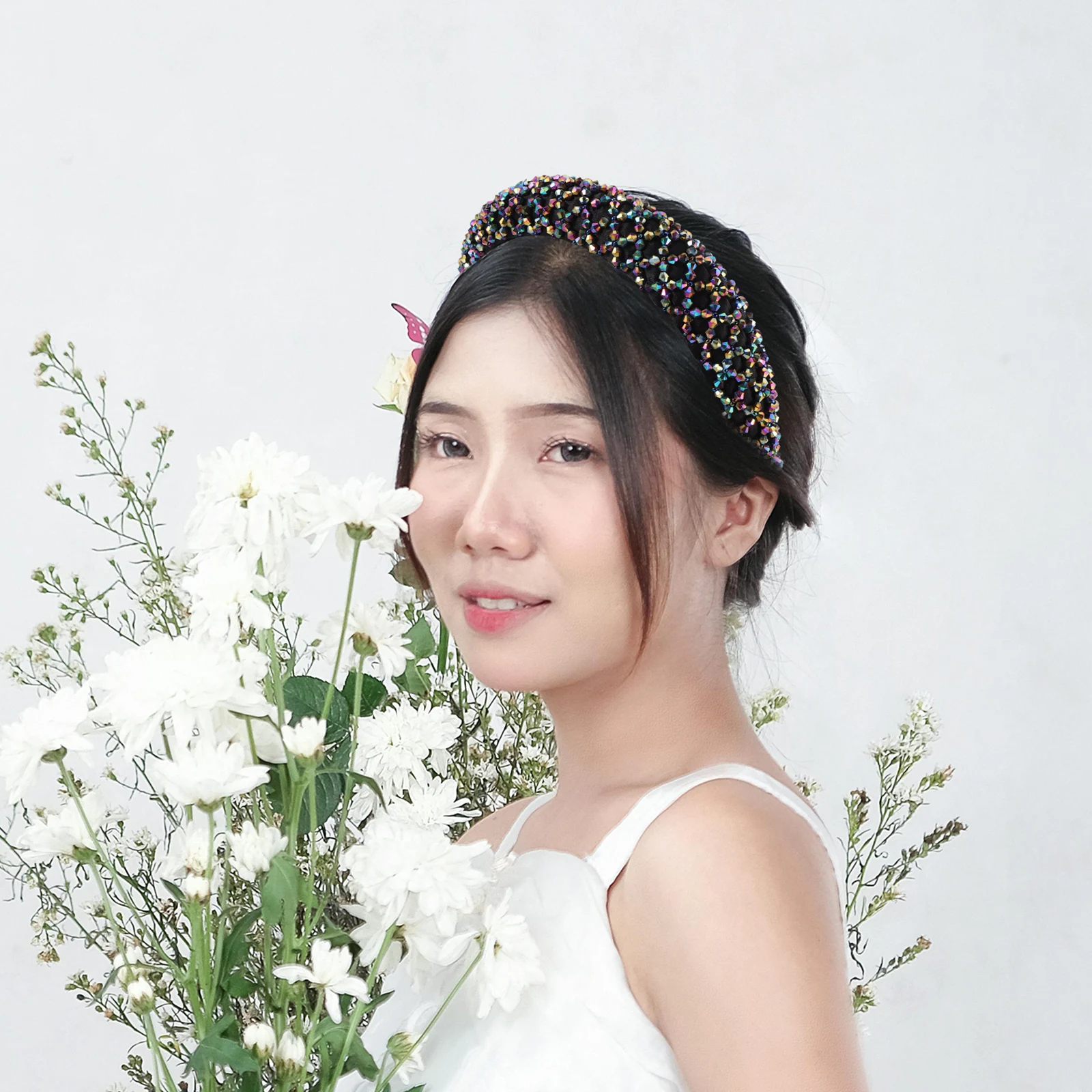 

Wide Brim Headband Bling Accessories for Women Hair Beading Boho Style Headbands Handmade Plastic Miss Colorful Ties