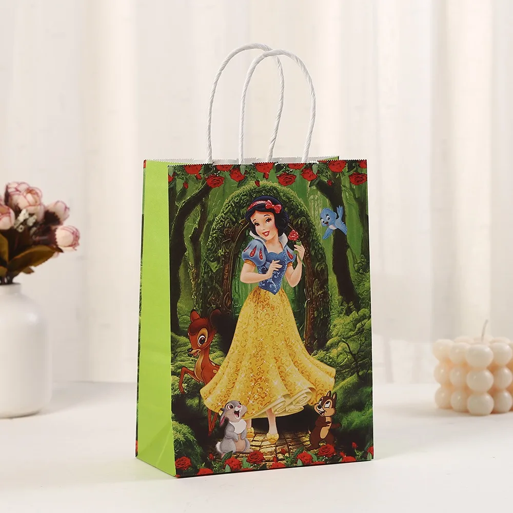 Disney Princess Theme Kraft Paper Bag With Handles Belle Snow White Gift Bags For Kids Guests Girl Birthday Party Decor Supplies