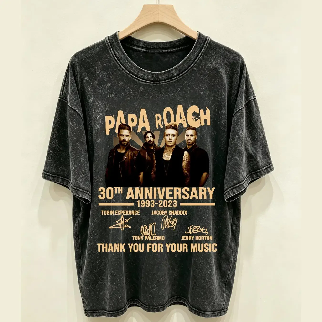 washed T Shirt Papa Roach 30th anniversary 1993 2023 thank you for your music HE638 vintage Washed Versatile Stretched Stylish
