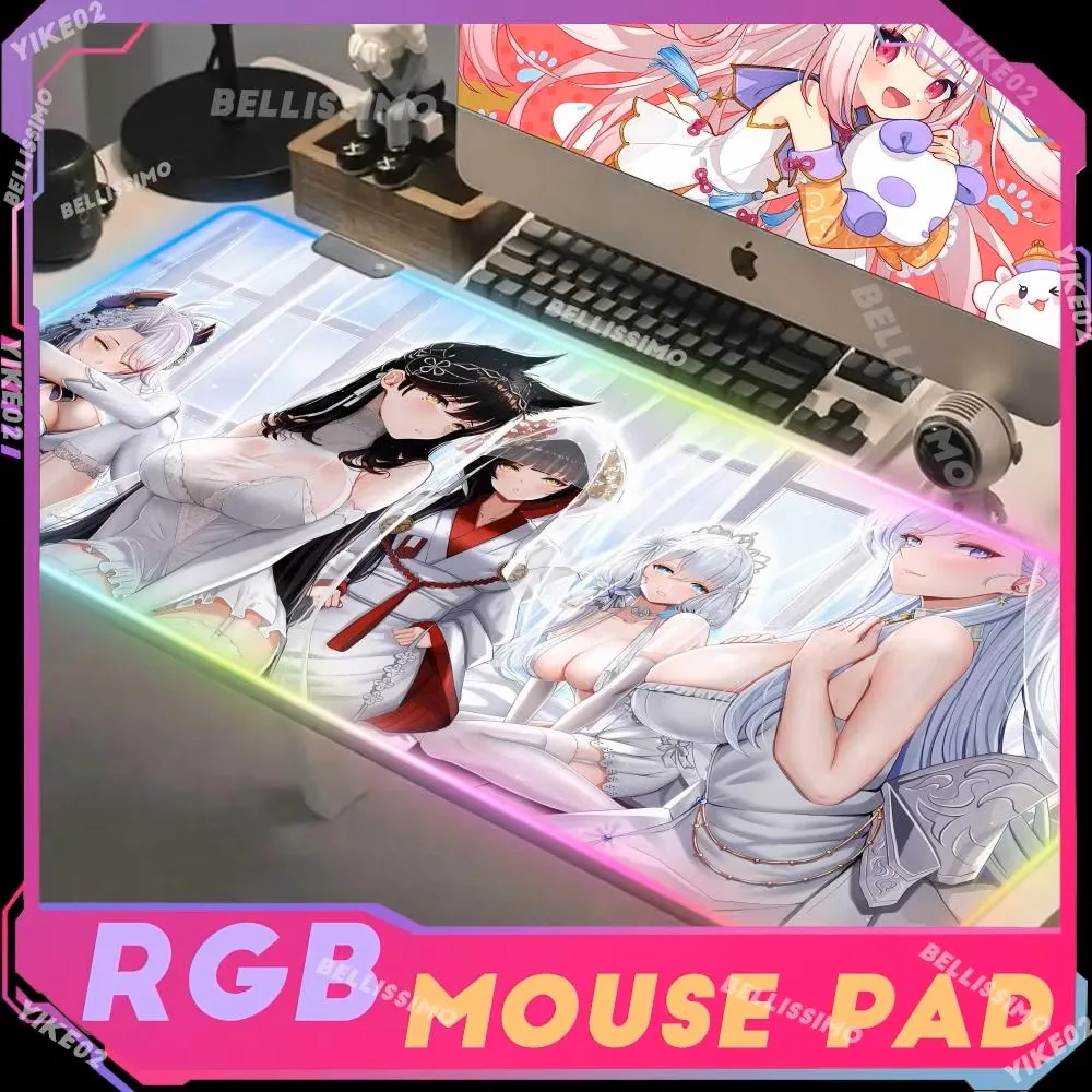 

Kawaii Mouse Pads Computer Pink RGB Mouse mats XXL Gamer Girl Backlight Pad Gaming Accessories HD Desk Mats LED Rubber Mouse Pad