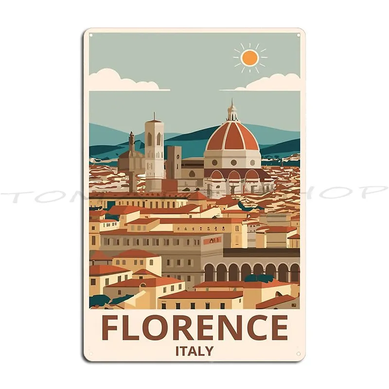 Vintage Travel Of Florence Italy Metal Sign Cinema Decoration Garage Plaques Printing Tin Sign Poster