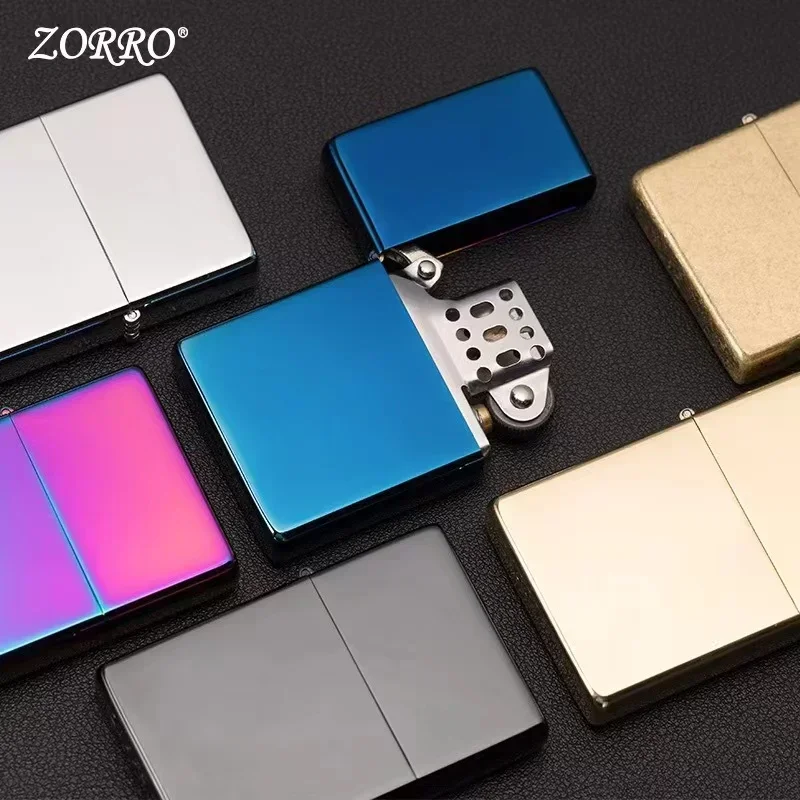 Zorro brass kerosene windproof lighter with personalized creativity, ultra-thin square angle smooth kerosene machine