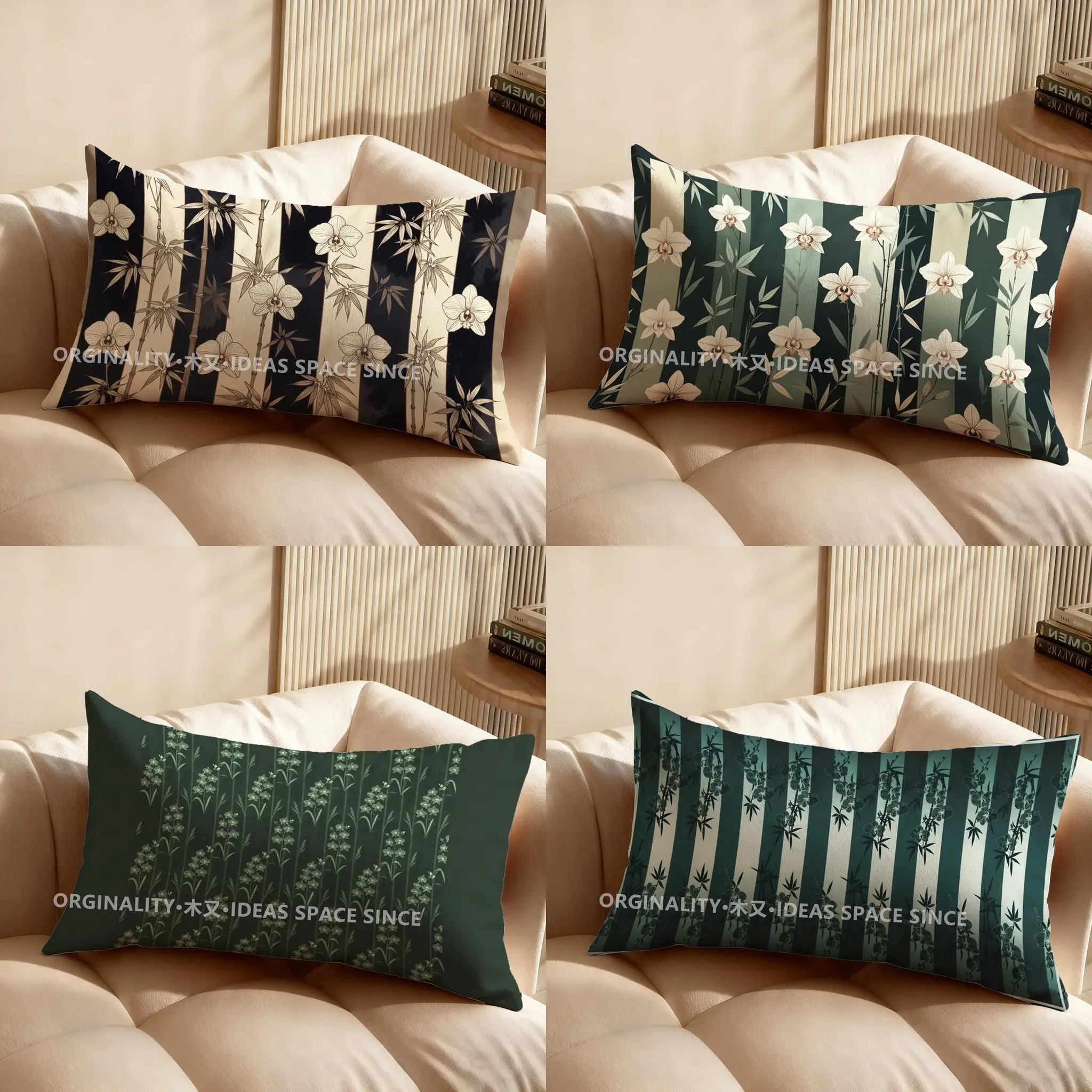 

2D наволочка с узором из бамбука и орхидей, подходит для дивана, спальни, автомобиля, прямоугольная подушка для спины